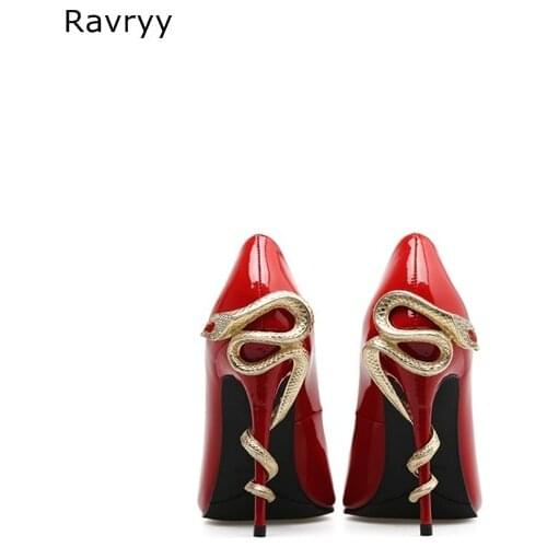 Red Woman high heels sexy pump golden Snake Straped Heel female dress shoes stilettos pointed toe thin heel slip-on single shoes