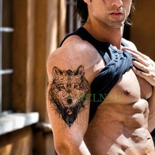 Waterproof Temporary Tattoo Sticker wolf wolevs head tree Fake Tatto Flash Tatoo Large size Leg Arm back tato for Women Men girl