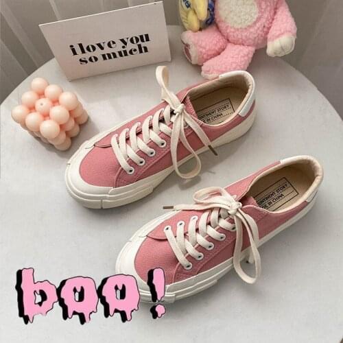 Woman New Style Pure Color Canvas Shoe Female Recreational Low - Top Lacing Tide Shoe Retro Harbor - Style Flat Floor Shoe