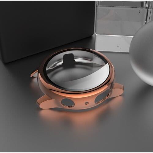 Hard PC+Glass Plated Case for Samsung Galaxy Watch Active 2 40mm 44mm Full Screen Protective Cover Thin Shockproof Bumper Shell