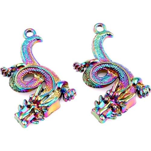 10pcs Rainbow Color Alloy Dragon Pendant charms for Necklace DIY Jewelry Accessories Women Girl Xmas gifts