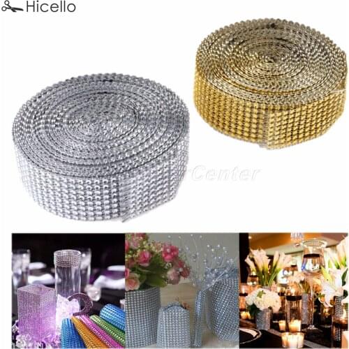 10 Yards Diamond Ribbon Golden Silver Wedding Party Wrap Chair Cover Table Decoration Crystal DIY Ornament Holiday Birthday