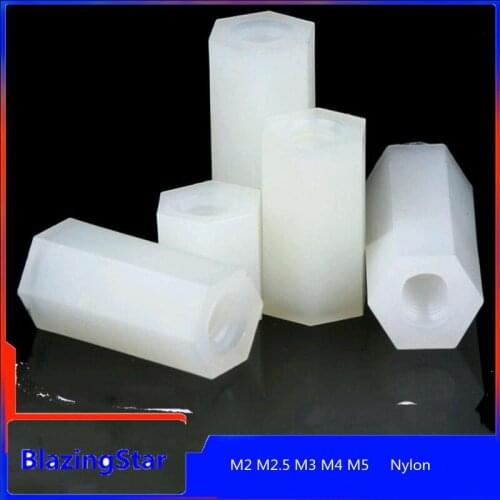 20/50PCS M2 M2.5 M3 M4 M5 White Spacer Bolt, Hexagonal Nylon Separator, Flat Head, Double Channel, Nylon, Plastic L=5-55mm