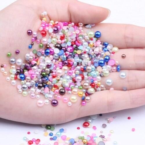 2000pcs 11mm Multicolor Big Bag Half Round Resin imitation Pearls ABS FlatBack Cabochon loose Beads For handicraft Nail Art