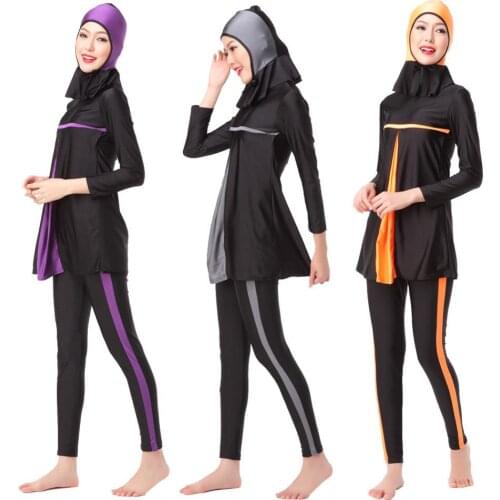 2019 Classic Women Islamic Swimwear Solid Muslim Swimsuit Woman Long Sleeves Female Burkinis Swim Wear Musluman Suits