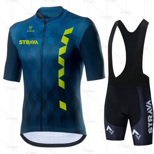 2021 Pro Team STRAVA Summer Mens Cycling Jersey Set Short Sleeve Sport MTB Bicycle Bike Road Riding Set Clothing 19D Bib Shorts