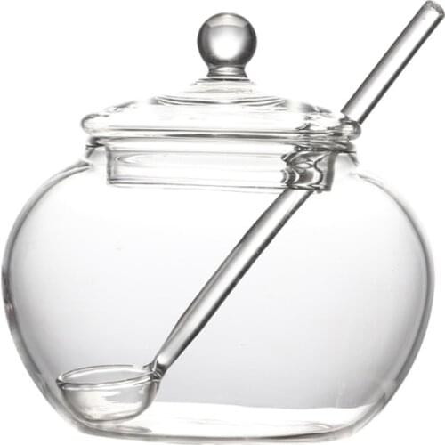 250ml Crystal Jar Sugar Bowl Kitchen Storage Sets with Cover and Spoon Seasoning 87HA