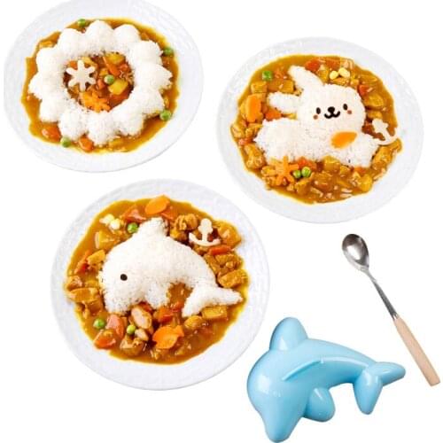 4 pcs/set New Cute Rabbit and Dolphin Sushi Maker Rice Onigiri Mold Mould Punch DIY Bento