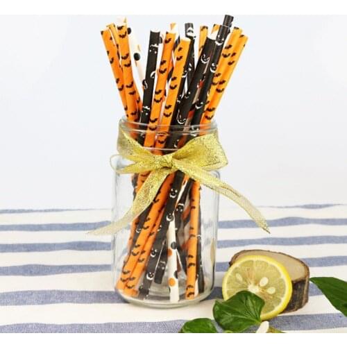 4 Styles 4 Bags Great Halloween Themed Colorful Straw Kraft Paper Drinking Straw Fine Workmanship for Bar