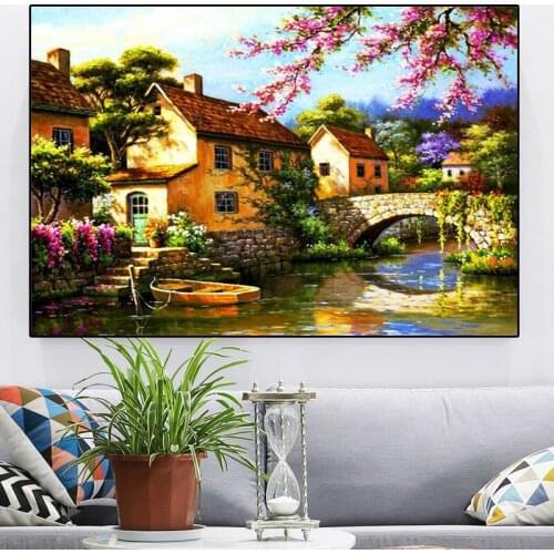 5D round Diamond Painting Landscape Cross Stitch House Embroidery Sale Needlework Mosaic Rhinestones Pictures Home Decor