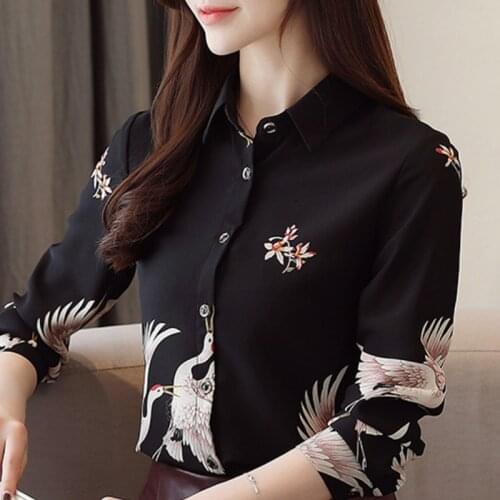 Long Sleeve Women Blouses Shirts Blusas Mujer De Moda 2021 Blouse Women Turn Down Collar Office Print Chiffon Blouse Shirt A642