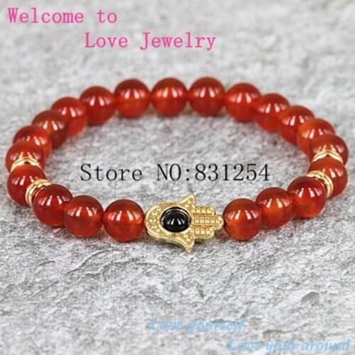 Handmade Natural Stone Hamsa Bracelets & Bangles Red Statement Beads Bracelets for Men CharmStone Bracelet Jewelry LSD-1106