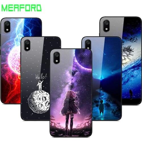 For Xiaomi Redmi 7A 8 A Case Tempered Glass Planet Space Cover Glass Back Case for Coque Xiaomi Redmi 7 8A Redmi8A Cover Redmi8