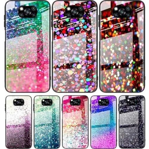 Tempered Glass Cover Luxury Glitter Sand printing art For Xiaomi Mi POCO F3 F2 X3 NFC X2 M2 Pro Shockproof Shell Phone Case
