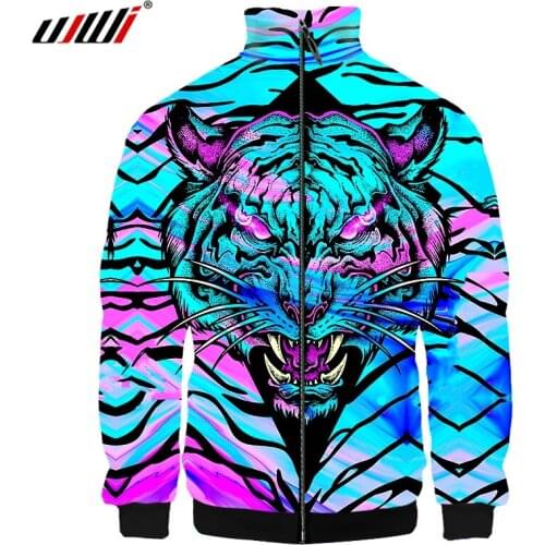 CJLM New Summer Colorful Tiger 3D Printed Standup Collar Zipper Jacket Men/women Fashion Sweatshirt Unisex Casual Jackets Custom