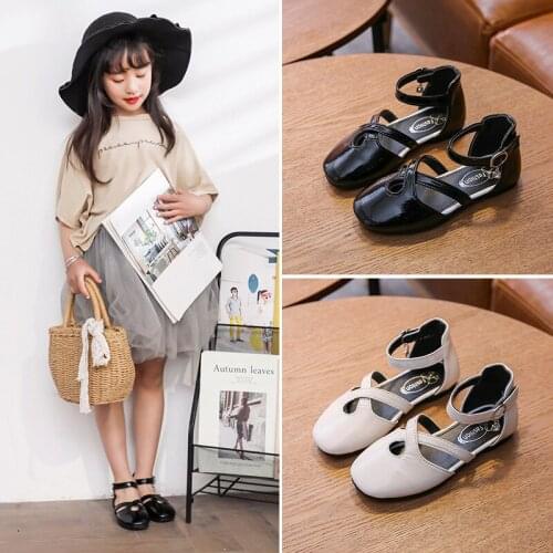 Kids Shoes for Girl Children Flats PU Leather Cross Decorative Princess Party Performance Shoes Big Student Girl Sandals for Kid