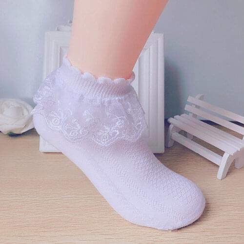 Children Cotton Lace Ruffle Princess Cute Socks Spring Summer Thin Mesh Breathable Ankle Short Sock Solid White Baby Girls Kids