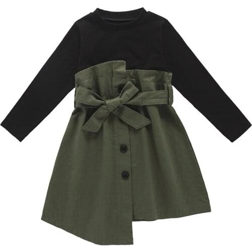 Kids Dress for Girls Spring Autumn Clothes Children Long-Sleeved Patchwork Party Dresses Baby Girl Fake Two Piece Dress