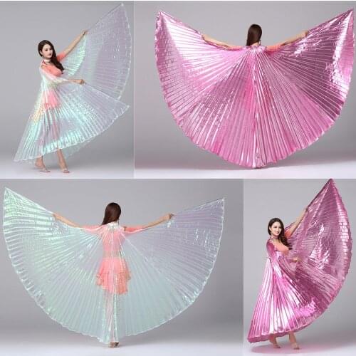 Adult Kids Belly Dance Wings 360' Split Forked Gold Silver Butterfly Wings Indian Dance Dress Performance Costume without Stick