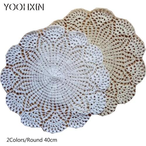Hot cotton lace table place mat pad cloth crochet placemat cup round coaster wedding mug handmade drink tea coffee doily kitchen