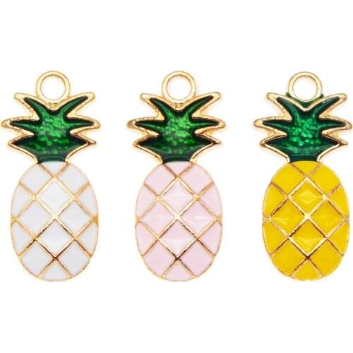 GraceAngie 6PCS Pineapple Fruit Style Pink Necklace Enamel Pendant Handmade Yellow Jewelry Charms Bracelet White DIY Findings