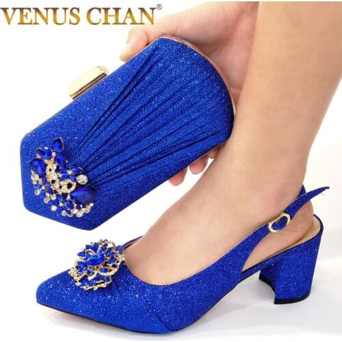 Italy Designer Luxury Wedding Decorated with Rhinestone African Nigeria Elegant Summer Woman Pumps Shoes and Bags Set Party Shoe