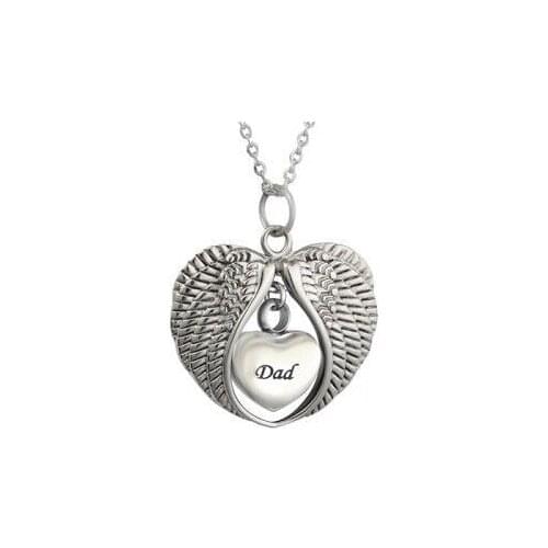 JJ002 Double Wing Wrapped Heart Urn Charm - Free Engraving Cremation Jewelry Ashes Holder Keepsake Memorial Necklace For Human
