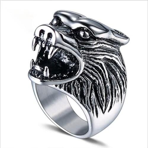 Rings for Jewelry Nordic Viking Wolf Head Stainless Steel Ring Personality Men Exaggerated Animal Wolf Ring Viking Jewelry