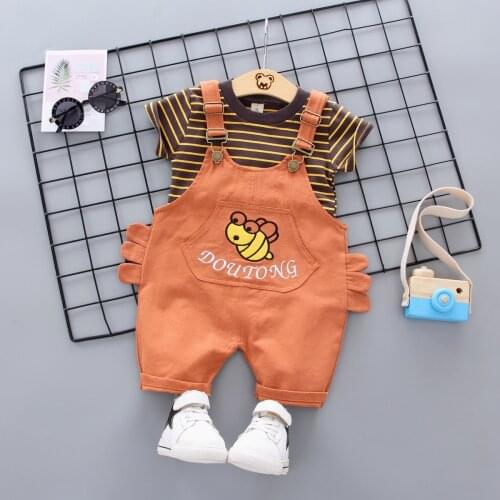 A little bee Baby Boys Clothing Set Summer Stripes T-shirt + Overalls 2Pcs Suit For Boy Toddler Kids Clothing Set Christmas gift