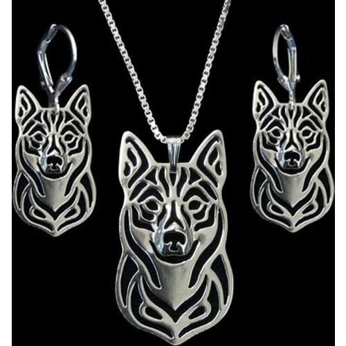 Womens Metal Dog Jewelry Set Lady Alloy Swedish Vallhund Jewelry Set