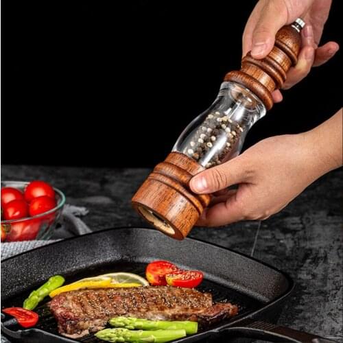 Kitchen Wooden Salt and Pepper Grinder Manual Wood And Acrylic Spice Pepper Mill Adjustable Coarseness Ceramic Grinder BBQ Tools
