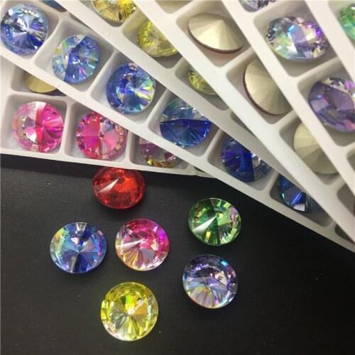 Topstone 12mm 14mm Rivoli Round K9 Glass Crystal Pointed Back Rhinestones Laser More Colors High Quality