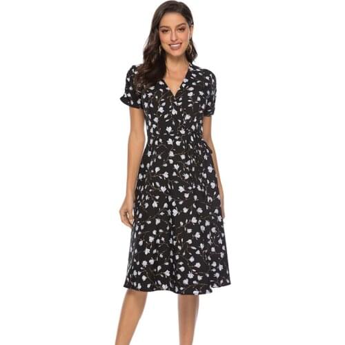 Summer Women Bohemian Dress Short Sleeve V-neck Chiffon Belt Casual Midi Dress 2021 Elegant Club Party Ladies Dresses Sundress