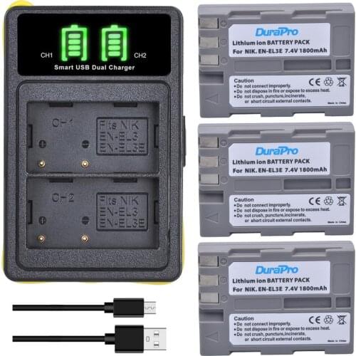 3pc x 1800mAh EN-EL3E EN EL3e Li-ion Battery + USB Charger with Type C Port For Nikon D70 D70S D80 D90 D100 D200 D300 D300S D700