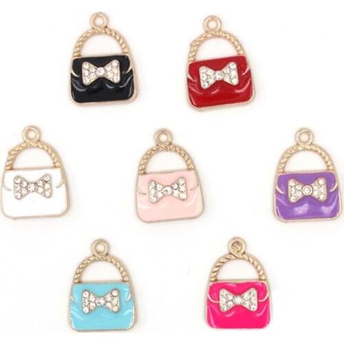 6pcs/lot Fashion Bow handbag Enamel Mosaic rhinestones Charm for DIY Earring Jewelry Handmade Headwear accessories Finding XL762