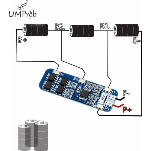 3S 10A 12V Lithium Battery Charger Protection Board Module for 3pcs 18650 Li-ion Battery Cell Charging BMS 10.8V 11.1V 12.6V