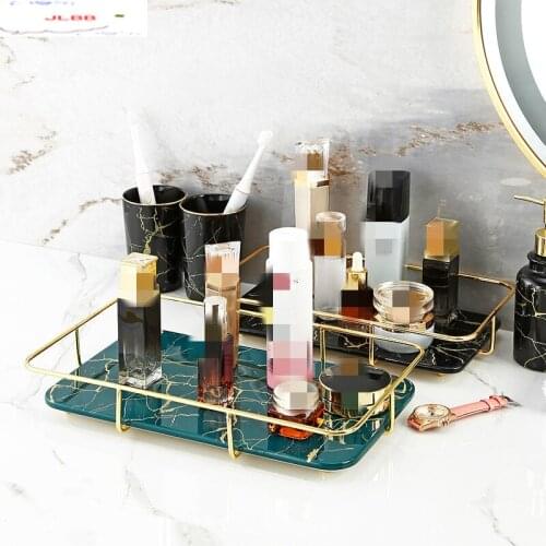 Marbling Ceramics Iron Art Storage Tray Home Rectangular Desktop Decoration Storage Rack Cosmetic Organize Racks Metal Shelf