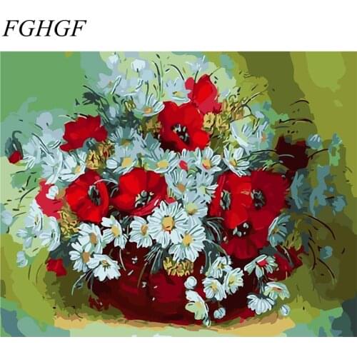 FGHGF Frameless Pictures Painting By Numbers Wedding Decoration DIY Painting By Numbers On Canvas Of Flower Wall