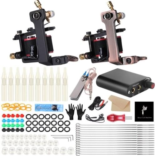Complete Tattoo Kit 2pcs Coil Tattoo Machine Set Tattoo Power Supply Needles Professional Tattoo Machine Kit for Tattoo Beginner