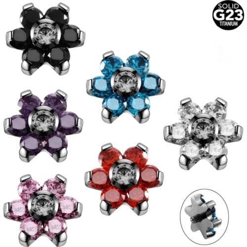NEW 1PC G23 Titanium Flower Crystal Gems Micro Dermal Anchor Top Dermal Skinner Diver Hide in Surface Piercings Fashion Jewelry