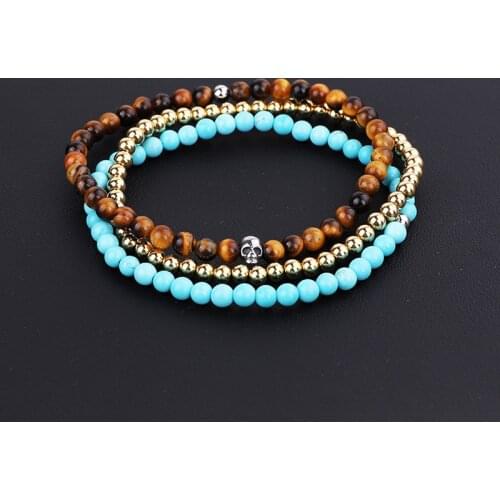 2020 New Men Bracelet Women Jewelry Bracelet Cute Design Stainless Steel Skull Natural Stone Beads Elastic Bracelet Male Female