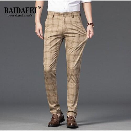 2021 New Mens Suit Pants Plaid 7-color Slim Micro Stretch Trousers Business Casual Pants Office Fashion Straight-leg Pants