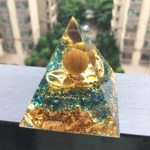 Handmade Orgonite Pyramid 60mm Obsidian Crystal Sphere With Energy Copper Circle PTSD Orgone Accumulator Orgone
