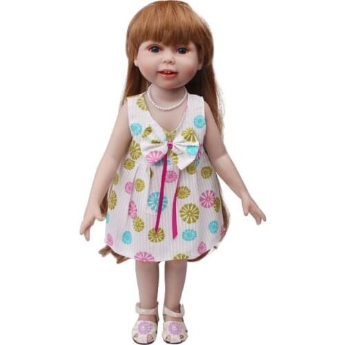 New Pattern Fashion Printed Bow Sleeveless Dress Fit 18 Inch American&43cm Baby New Born Doll Clothes Accessories Girls' Toys