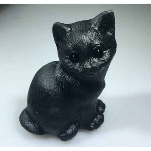 Natural Hand Carved Quartz Crystal Obsidian Skull Reiki cat