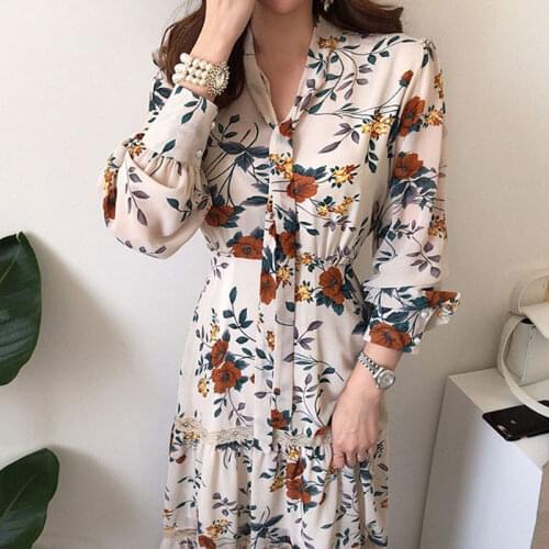 Boho Chic Chiffon Floral Dress Women Maxi Splice Lace a Line Long Sleeve Black Vestido Branco Beach Spring Vestidos Elegantes