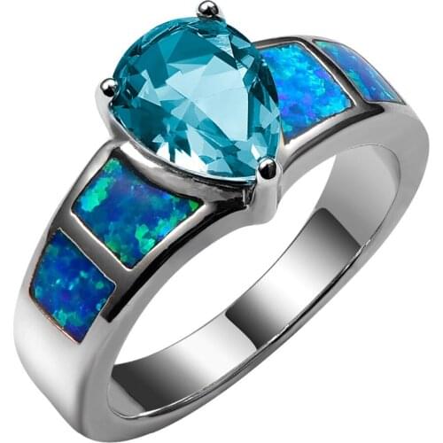 Blue Fire Opal With Simulated Aquamarine 925 Sterling Silver Ring Beautiful Jewelry Size 6 7 8 9 10 R1386