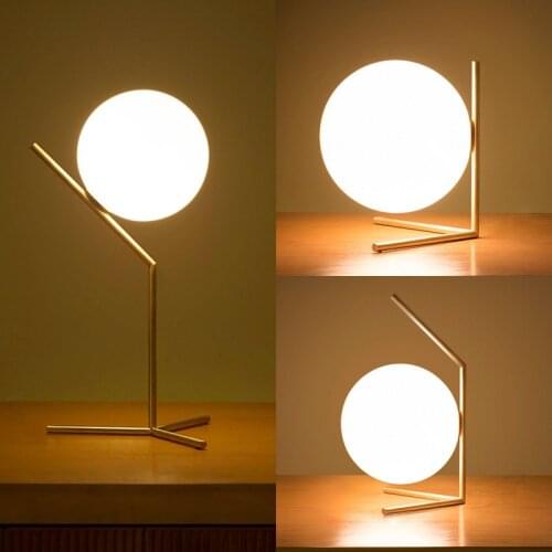 Modern LED Desk Lamp Nordic Glass Ball Lighting Bedroom Bedside Round Table Golden Minimalist Living Indoor Fixture Decor Light