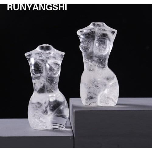 Natural Rose Quartz Goddess Statue Crystal Carved Woman Torso Figurine Feng Shui Chakra Healing Gemstone Decor Quartz Gift