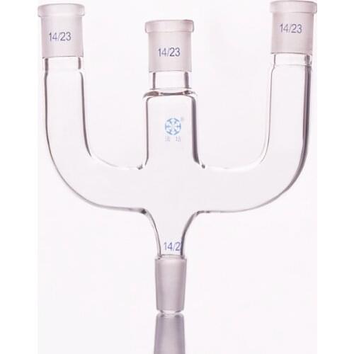 Three connection pipe,High borosilicate glass three joint pipe,Female 14/23,Male 14/23,Laboratory glassware